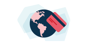 Dessin de planète Terre avec une carte de crédit représentant le virement international 