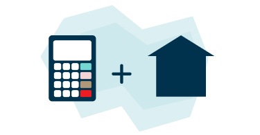 Icône d'une calculatrice et d'une maison avec le logo de la Banque Nationale en arrière-plan