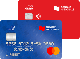 Photo d’une carte de débit et d’une carte de crédit de la Banque Nationale