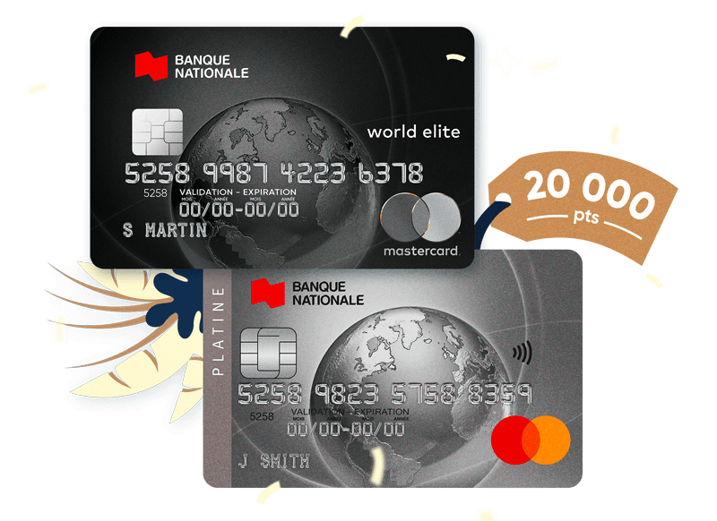 Dessin de deux cartes de crédit et d’une étiquette affichant 20 000 points