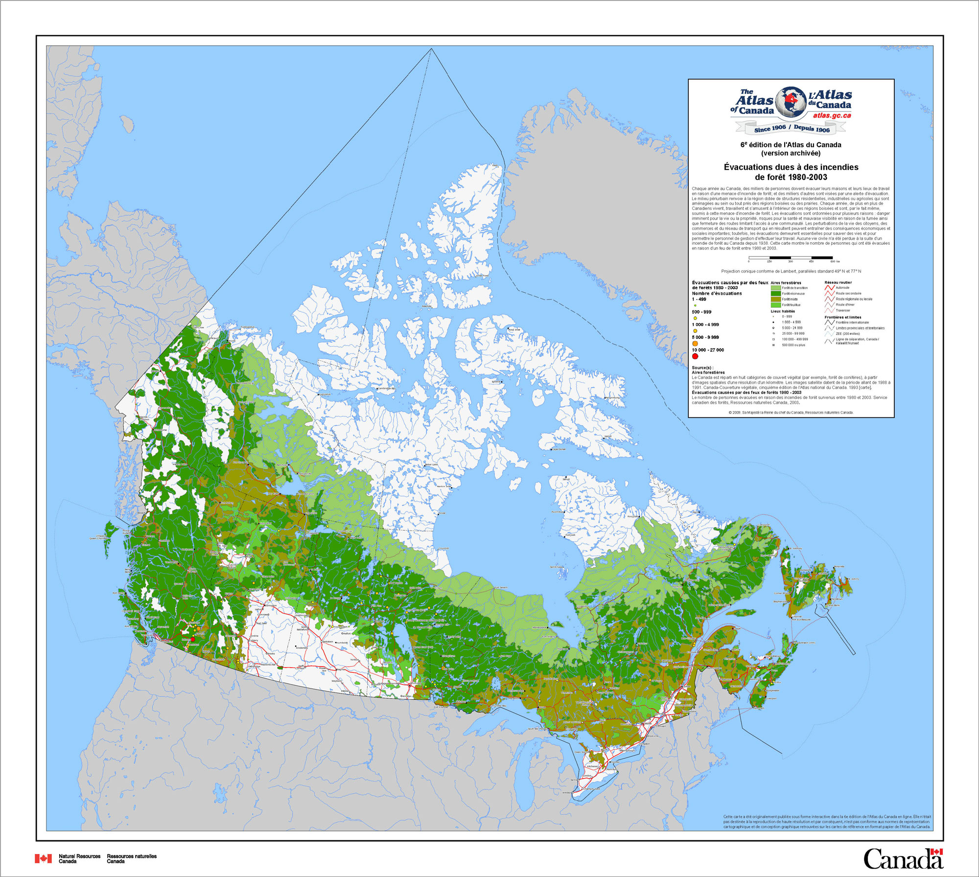 Carte géologique du Canada représentant les zones à risque d'incendie